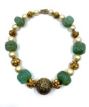 1001 Taj 22 Diamond Pearls Emerald Silver Gold Necklace