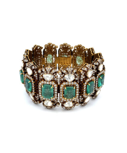 1018-Taj-22 Diamond Emerald Gold Bracelet