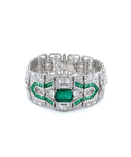 117-Taj-18 Diamond Emerald Gold Bracelet