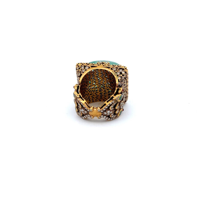 331 Taj 21 Diamond Emerald Gold Ring