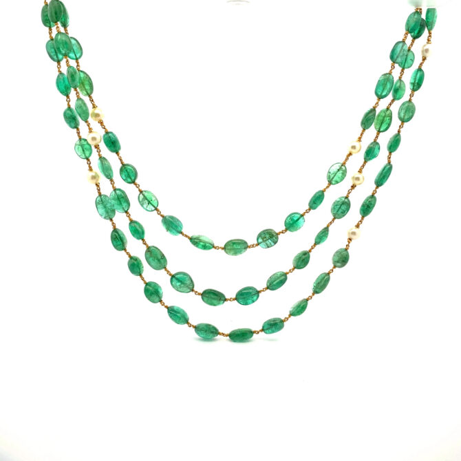 73-Taj Pearl Emerald Gold Necklace