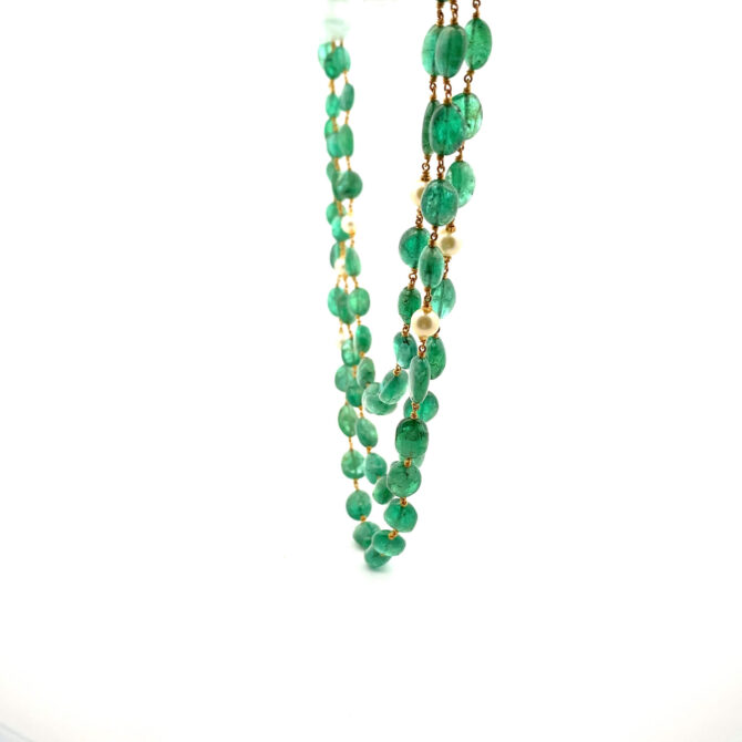 73-Taj Pearl Emerald Gold Necklace