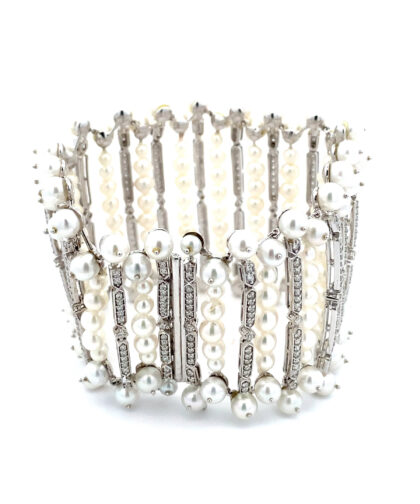 A-00182 Diamond Pearls Gold Bracelet