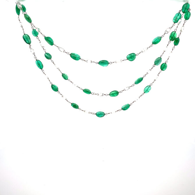 Taj 435: Diamond Emerald Gold Necklace