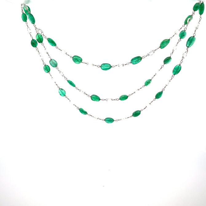 Taj 435: Diamond Emerald Gold Necklace