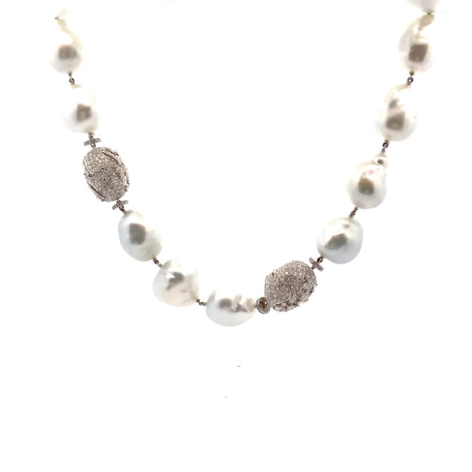 Taj 694: Diamond Pearl Gold Necklace