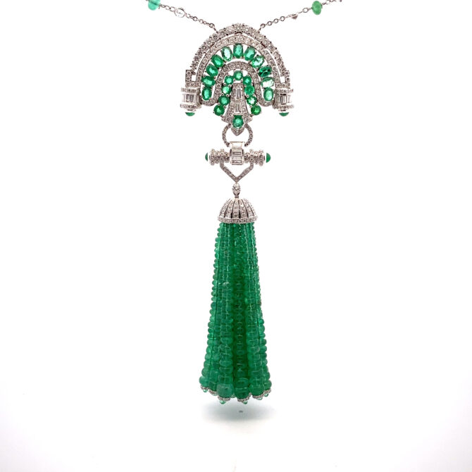 Taj 745: Diamond Emerald Gold Necklace
