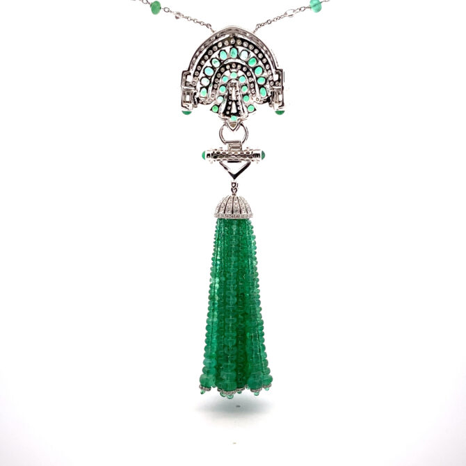 Taj 745: Diamond Emerald Gold Necklace