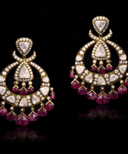 1048-Taj-22- Rubylite Earring with diamonds