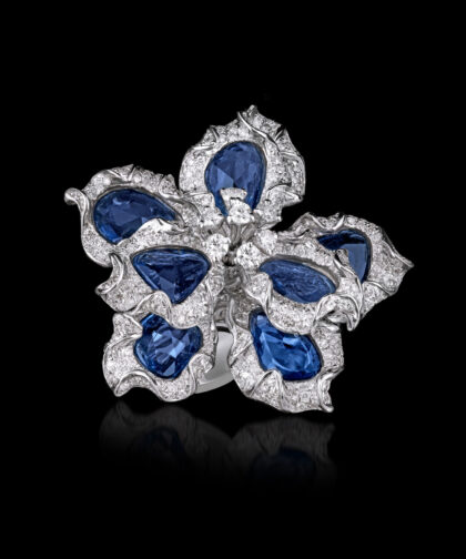 2137-SB-21 Sapphire Diamond Flower Ring