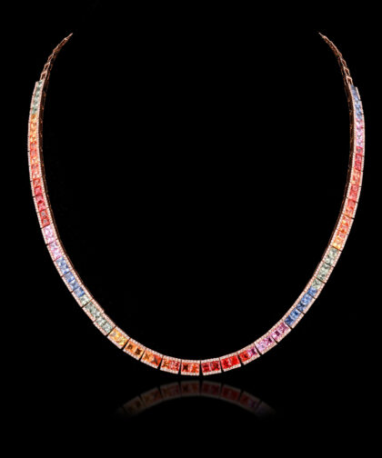 3506-SB-23 Rainbow sapphire Diamond Necklace