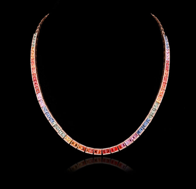 3506-SB-23 Rainbow sapphire Diamond Necklace