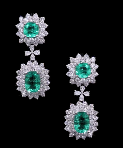 Taj-749 Emerald Diamond Earrings